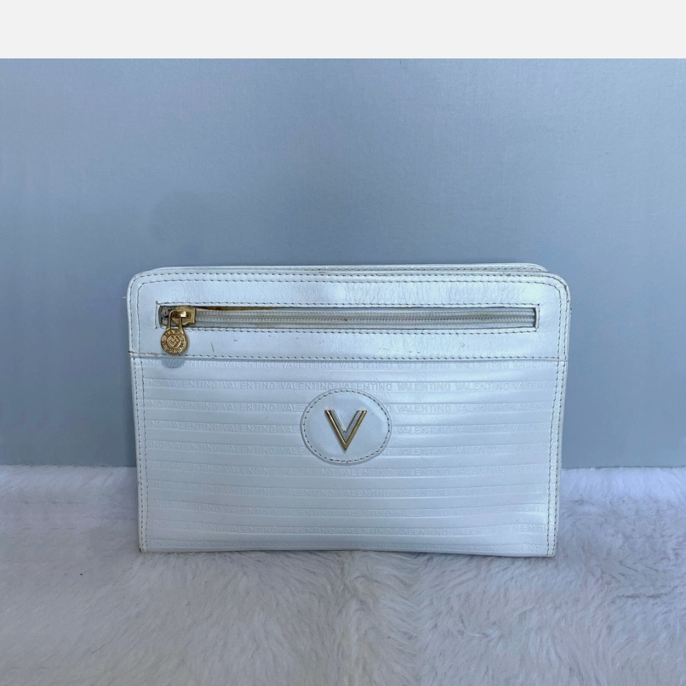 Mario Valentino White Wristlet with Gold Accents